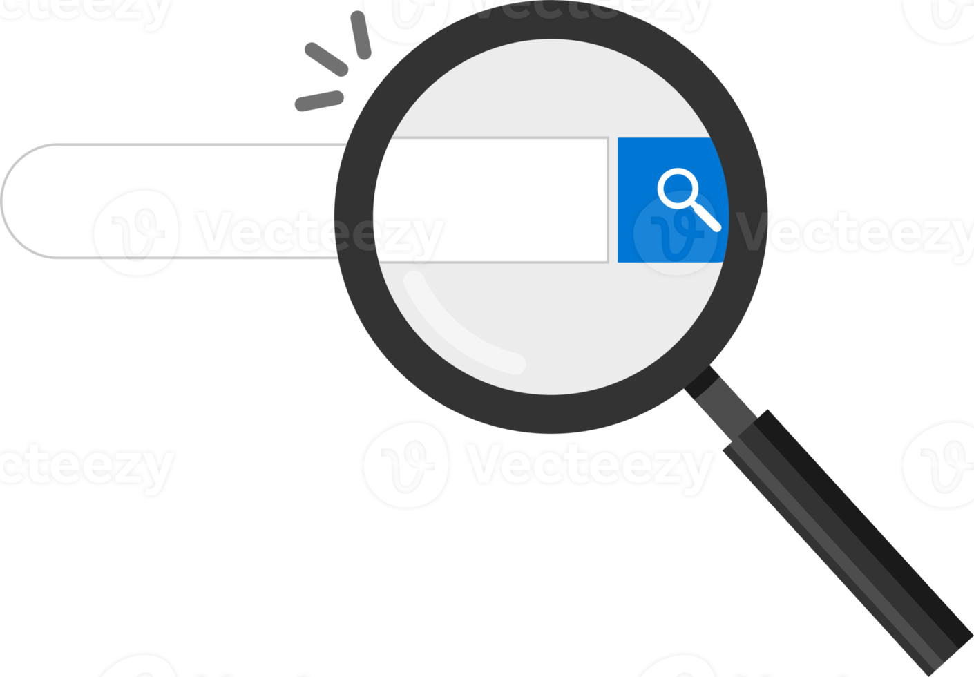 The magnifying glass is facing the search bar, and the webpage prompts to search png