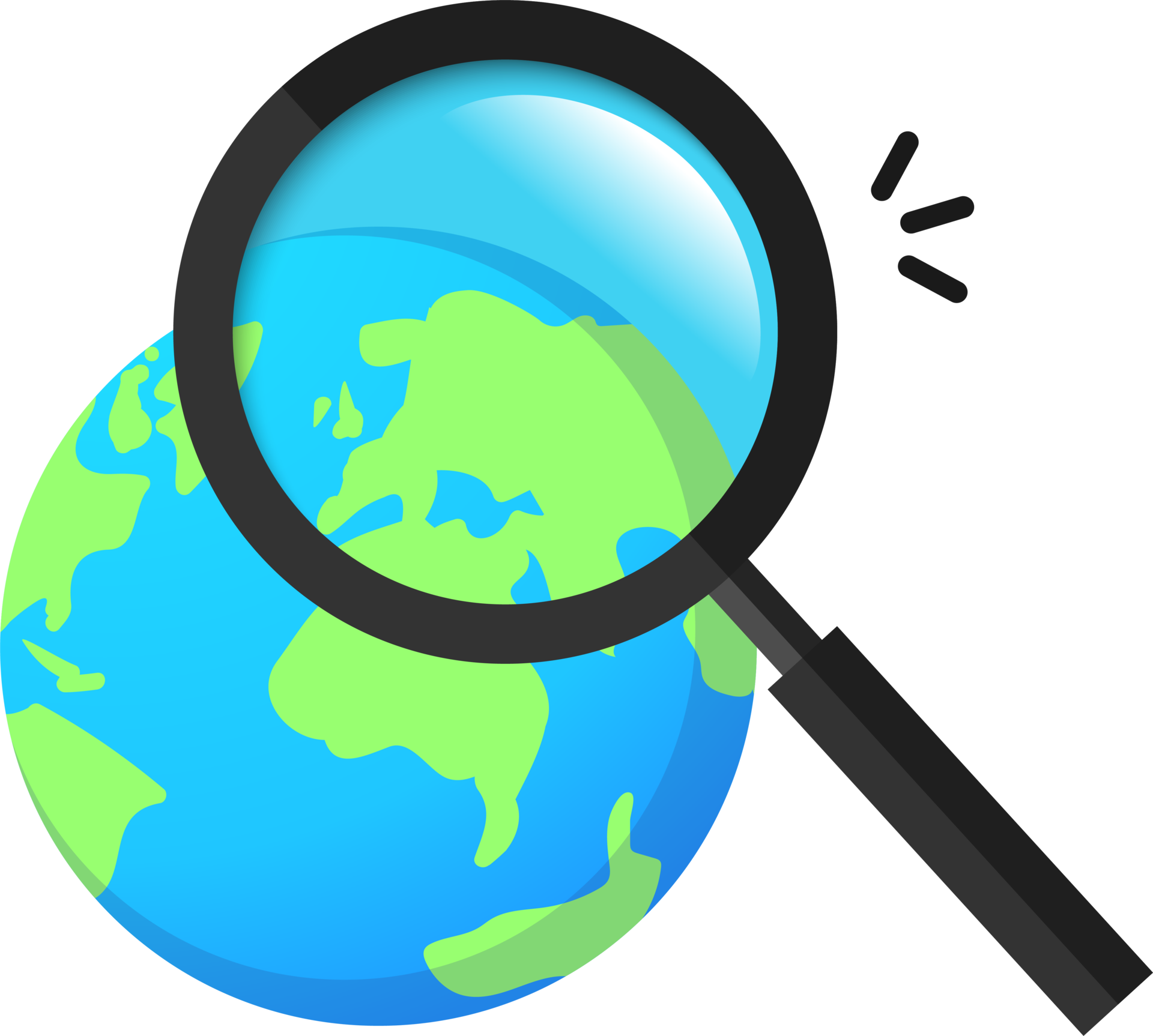 The magnifying glass is facing the earth, and the webpage prompts to