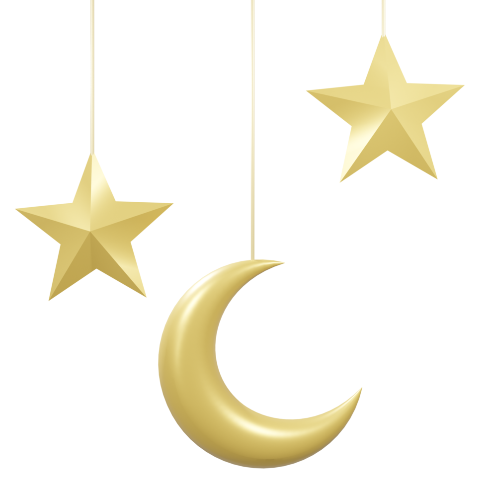 3D ornament moon and star transparent background png