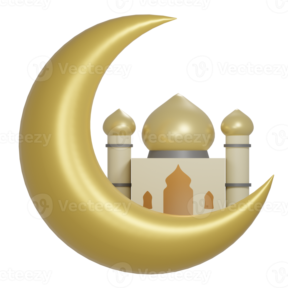 3D mosque with moon transparent background png