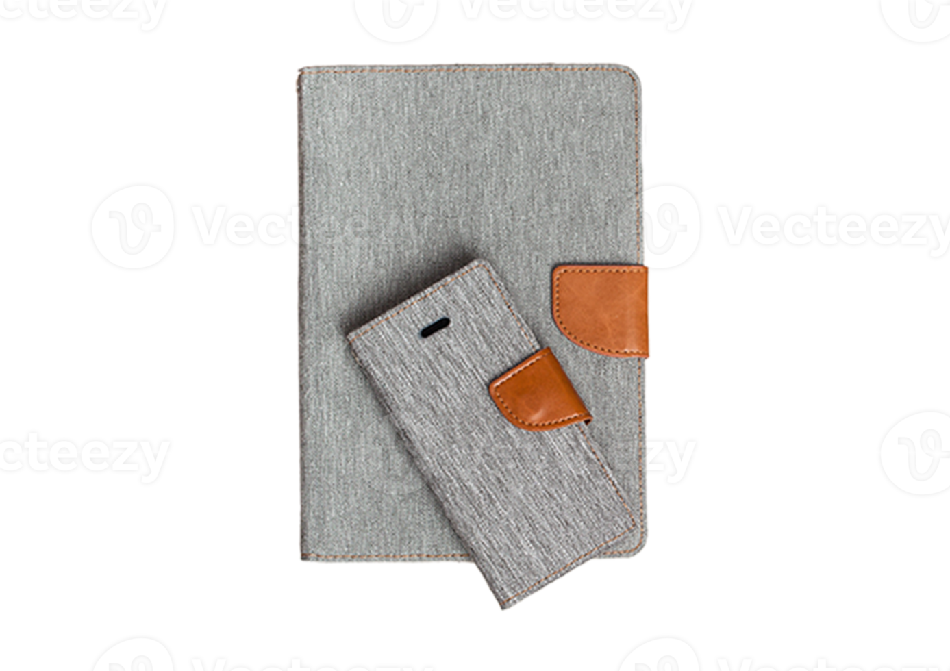 Gray notebook and cellphone case isolated on a transparent background png