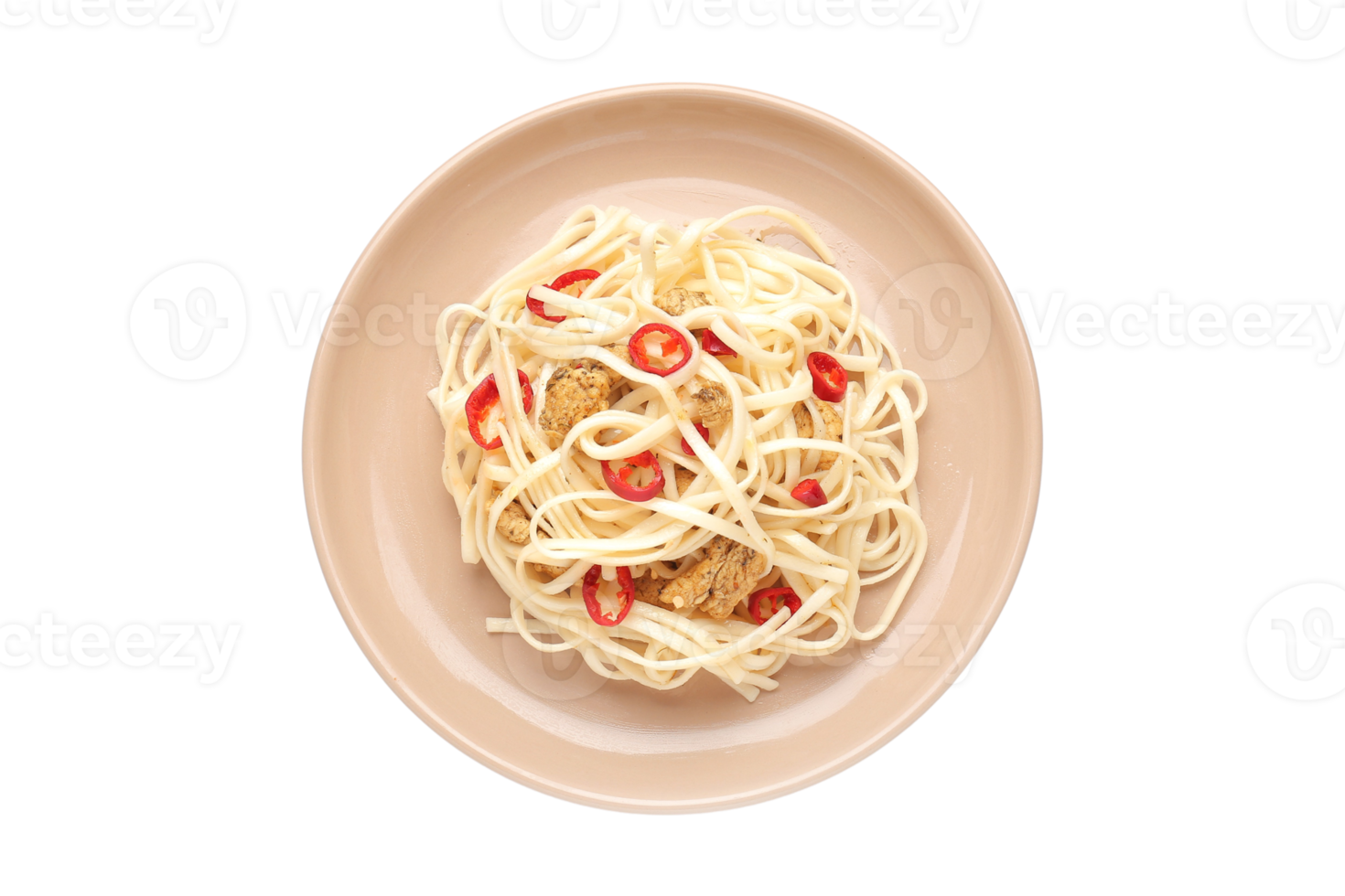 spaghettis avec poulet et rouge paprika isolé sur une transparent Contexte png