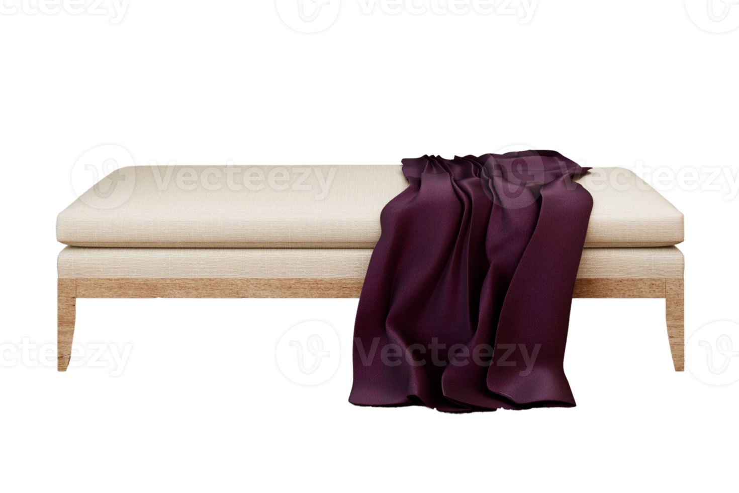 Beige bench and purple blanket isolated on a transparent background png