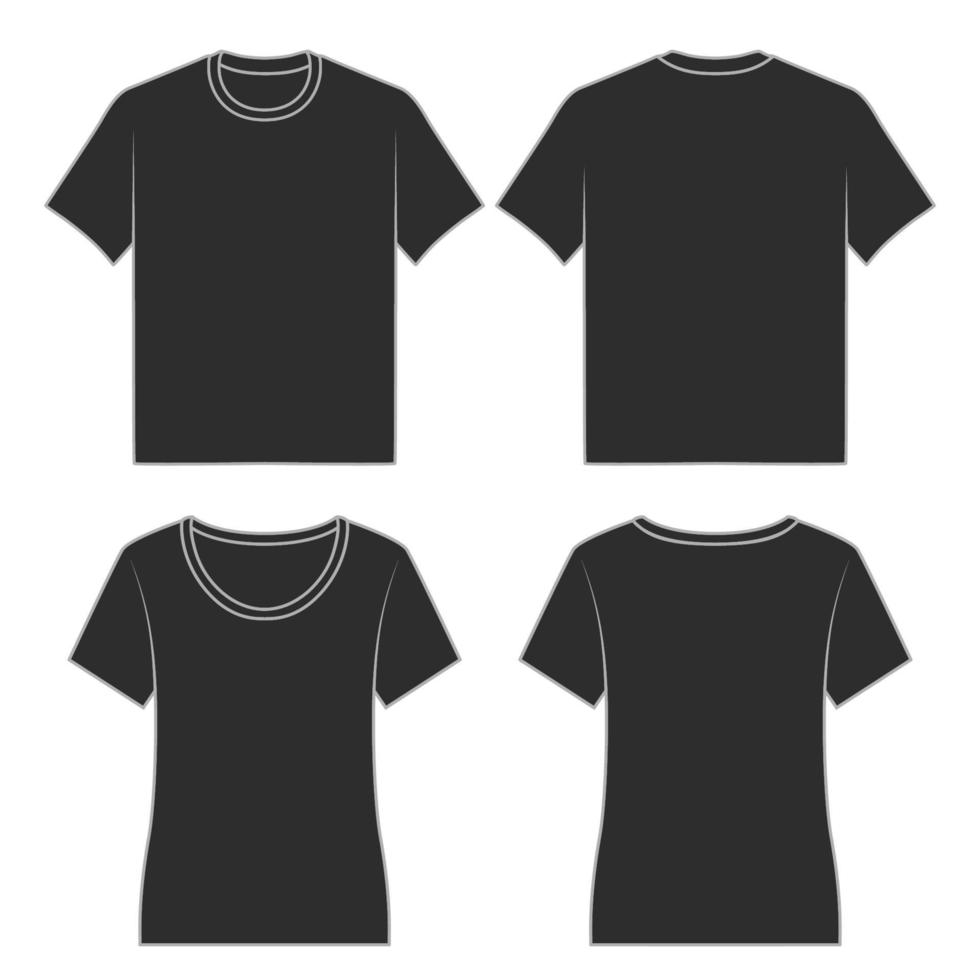 Outline Black T Shirt Mock Up Front and Back View vector