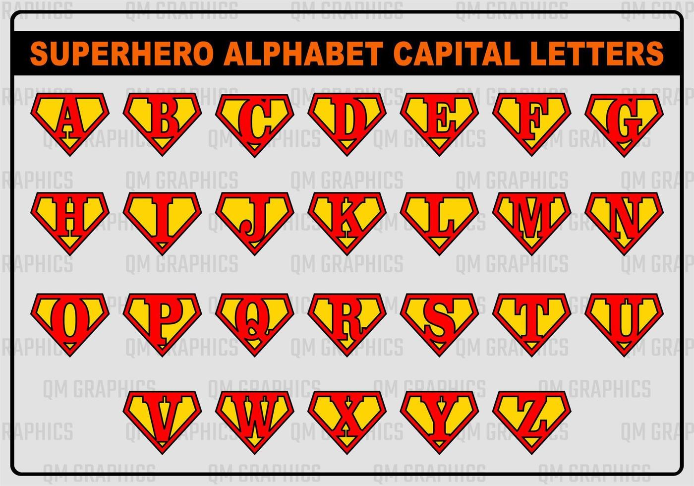 superhéroe alfabeto capital letras vector