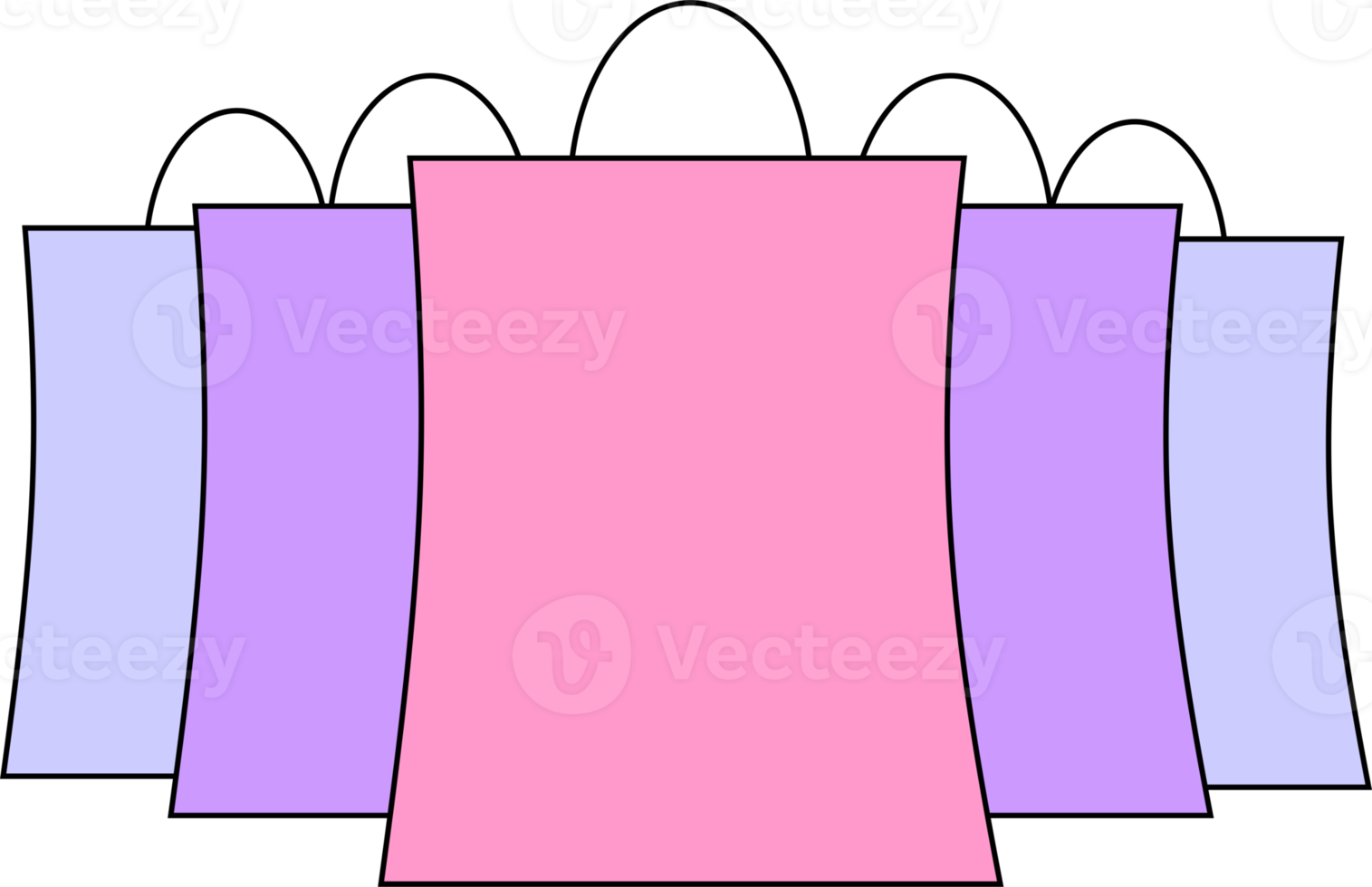 Zeichnung von bunt Taschen mit Einkäufe ohne Hintergrund, isoliert Element png