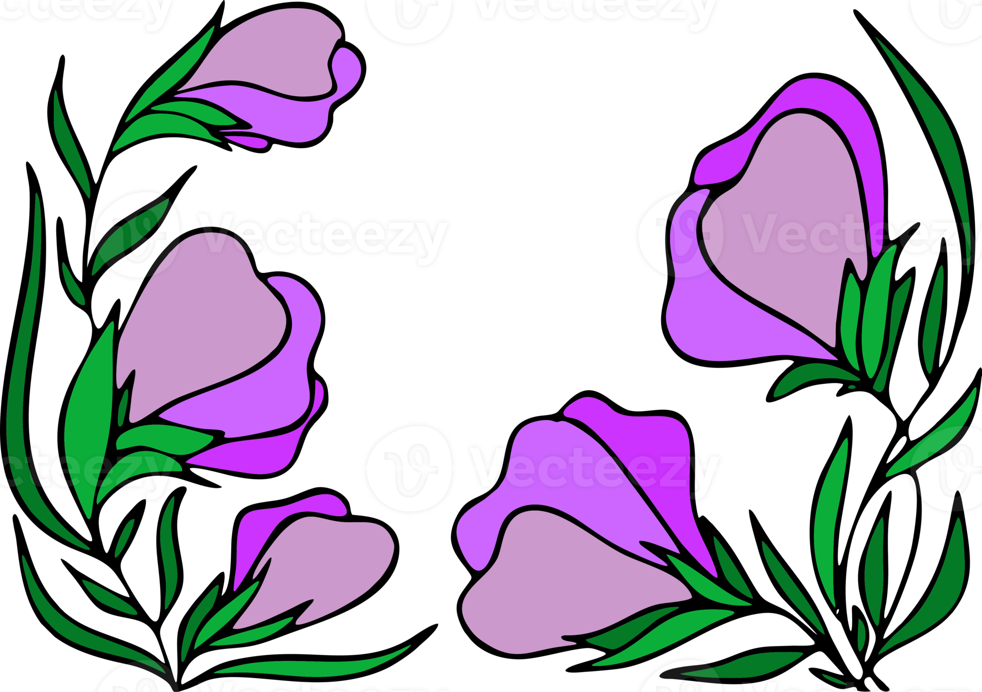 Pattern of large purple flowers without background isolated element