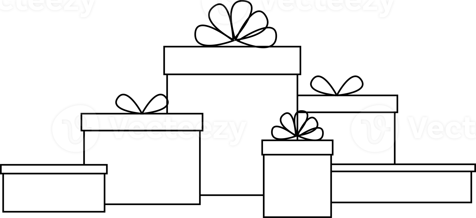 black and white contour drawing of gift boxes without background, isolated element png