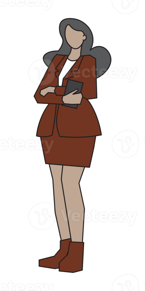 Businesswoman character pose, flat cartoon design. png