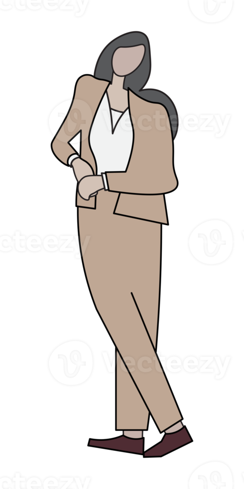 Businesswoman character pose, flat cartoon design. png