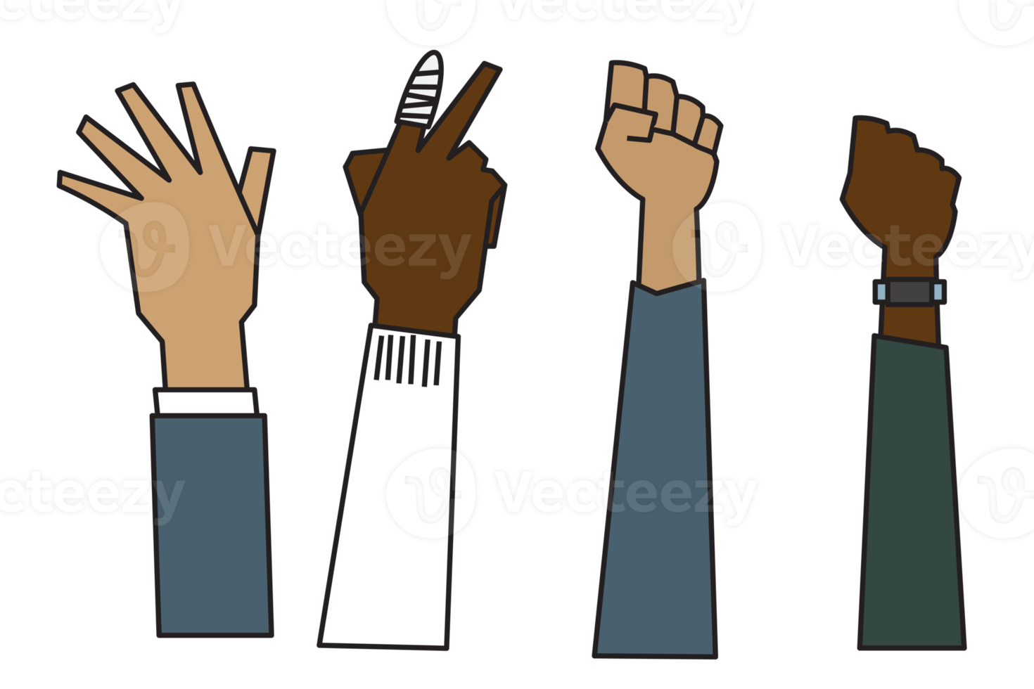 people raising hands that are different Ethnicity, gender, age and skin color png