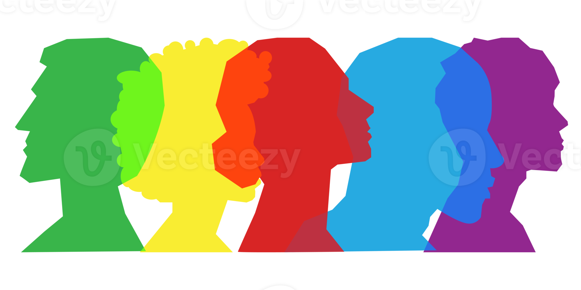 colorato silhouette le persone, multiplo esposizione, concetto su diversità e lavoro di squadra png