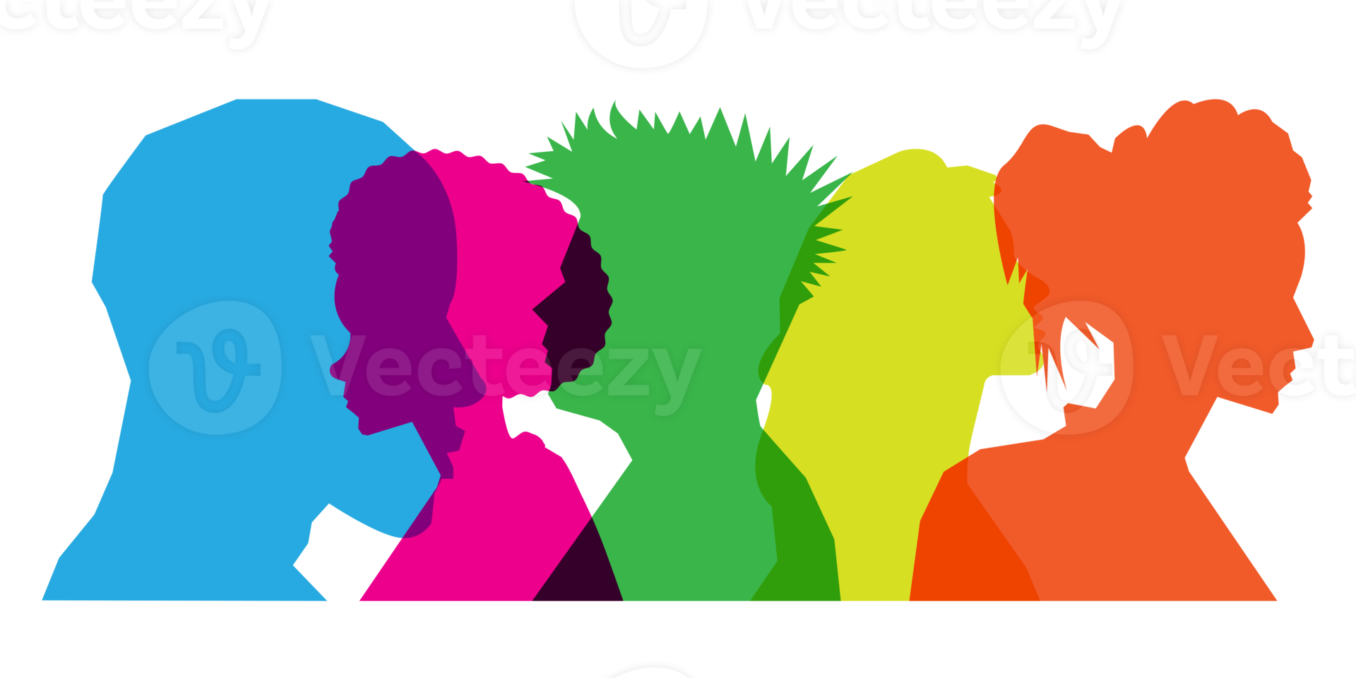 Colored silhouette people, Multiple exposure, Concept on diversity and