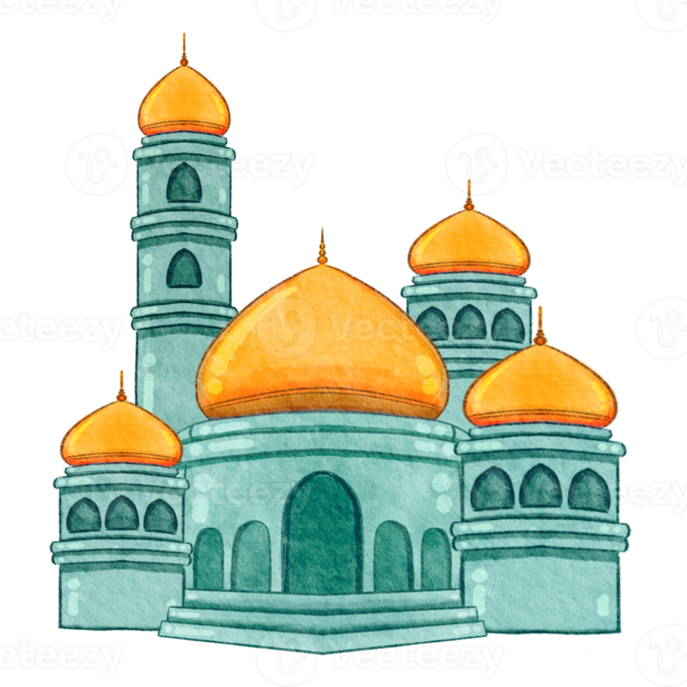 Watercolor Islamic mosque for ramadan and eid mubarak element png