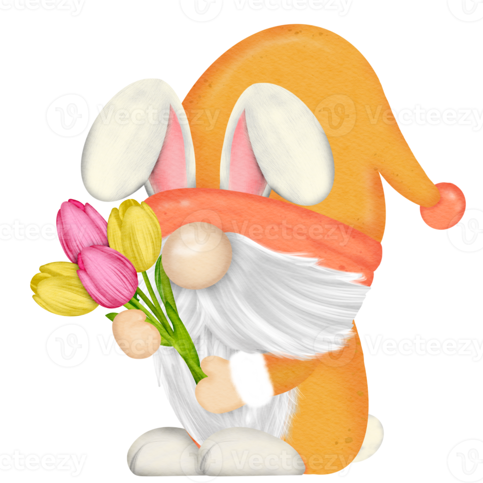 Gnome Watercolor Easter Clipart, Spring png, Gnome Rabbit png