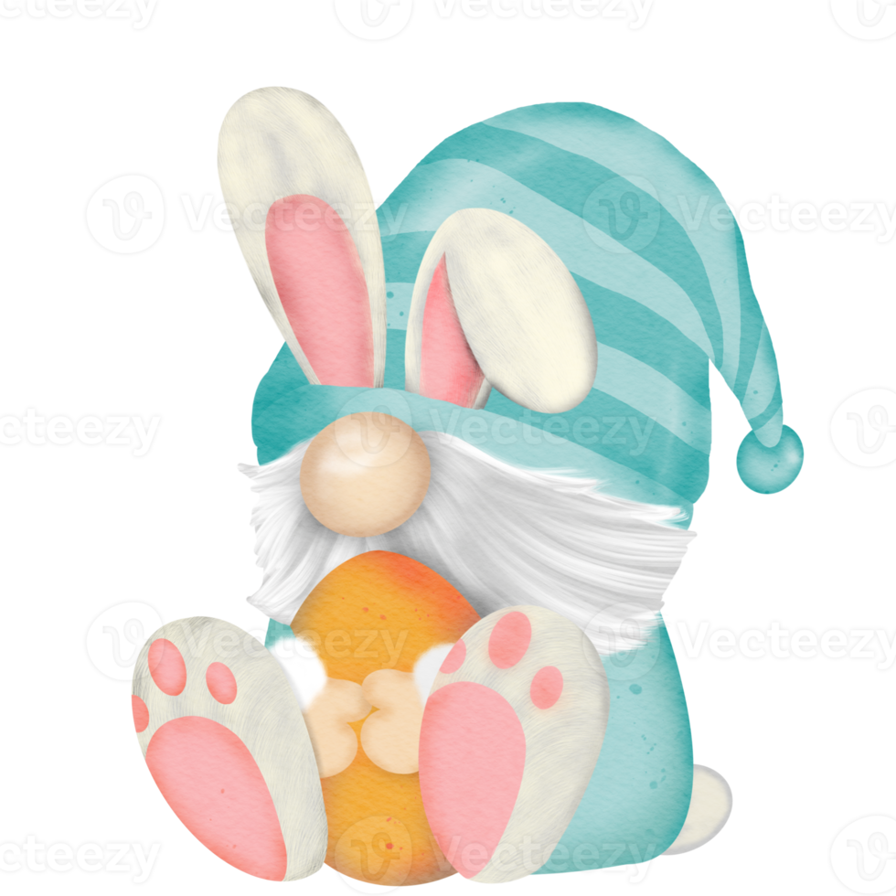 Gnome Watercolor Easter Clipart, Spring png, Gnome Rabbit png