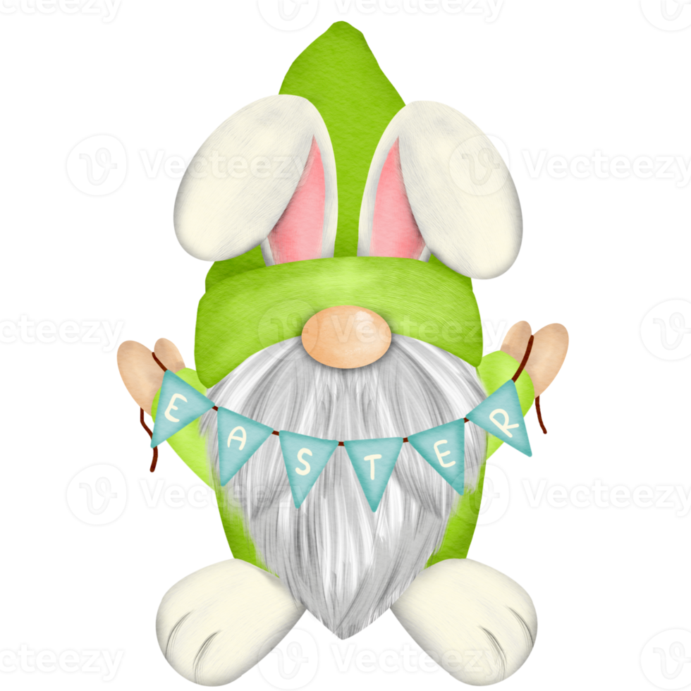 Gnome Watercolor Easter Clipart, Spring png, Gnome Rabbit png