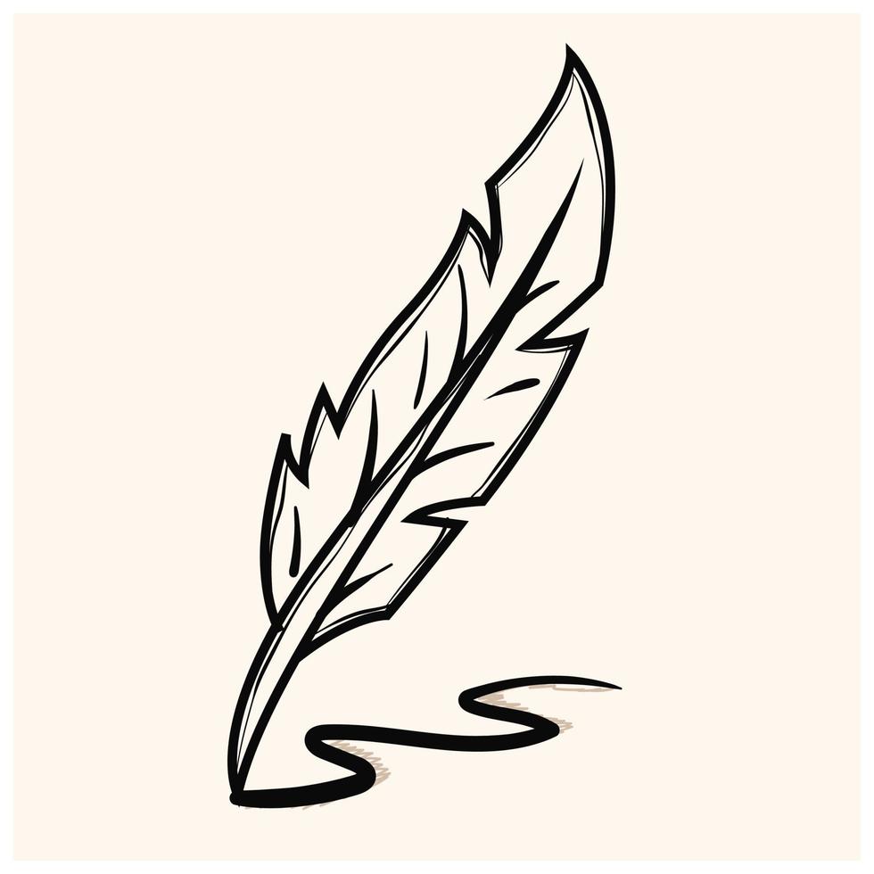 Writing Quill Feather Pen hand drawn outline doodle icon. sketch vector illustration of writing feather isolated on white background