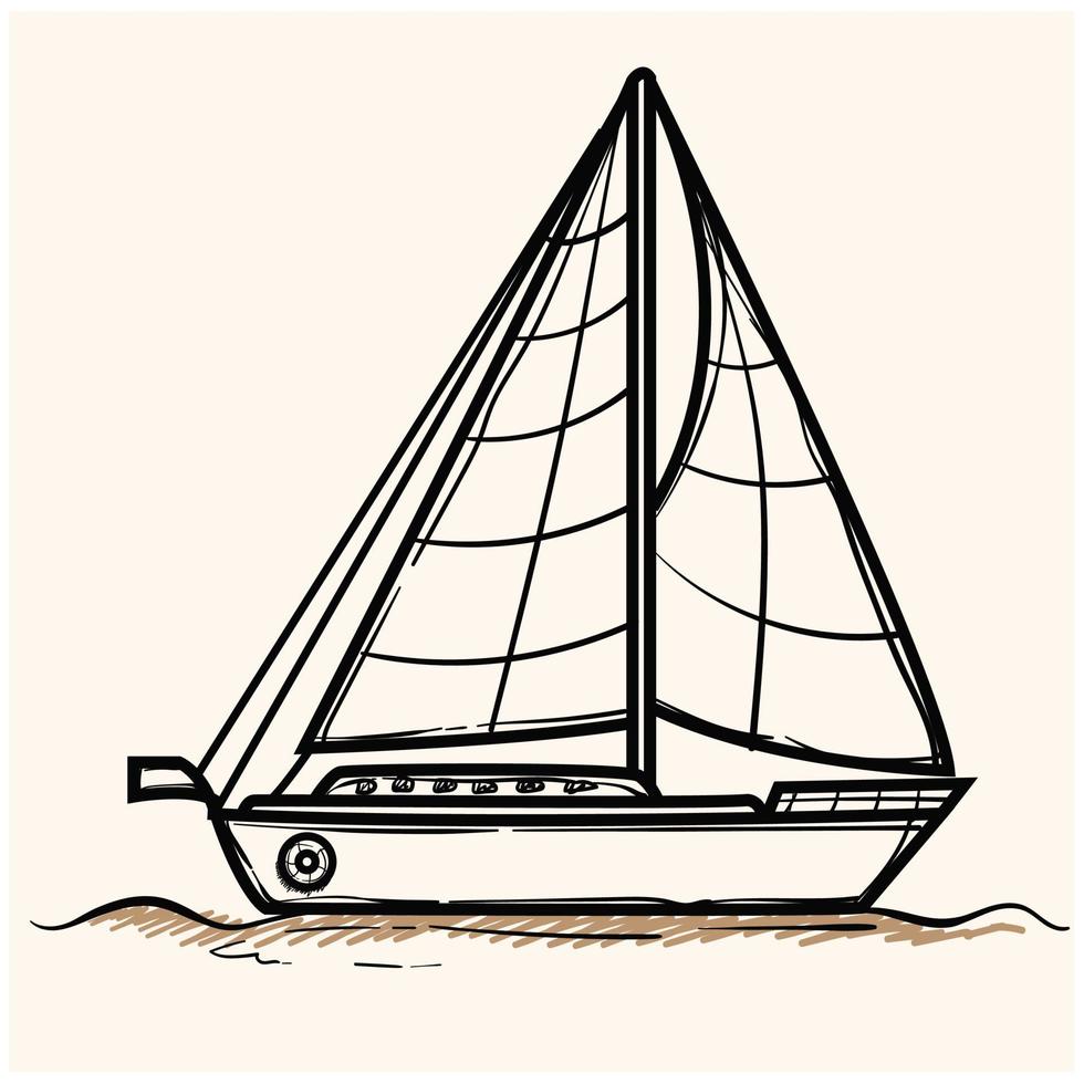 sailing boat doodle icon vector hand drawing