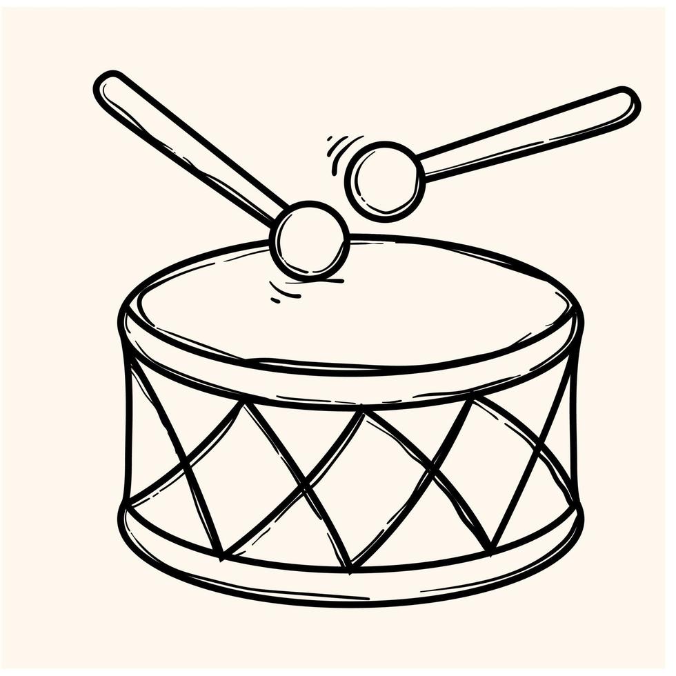 drum cartoon vector and illustration, black and white, hand drawn, sketch style, isolated on white background.