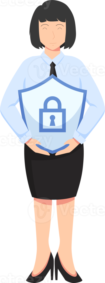 Digital data protection illustration with cyber security cartoon character. Cloud computing network safety concept png