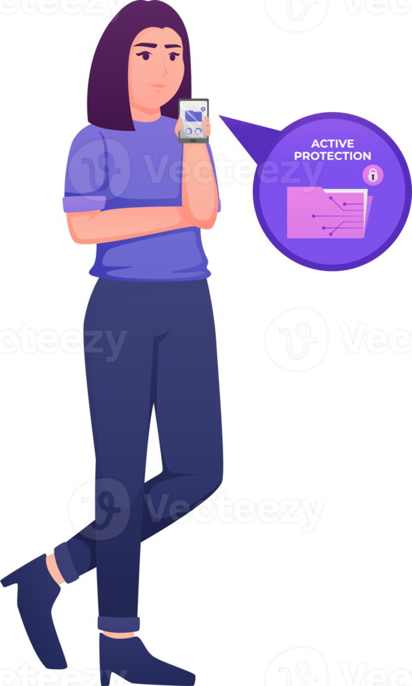 Digital data protection illustration with cyber security cartoon character. Cloud computing network safety concept png