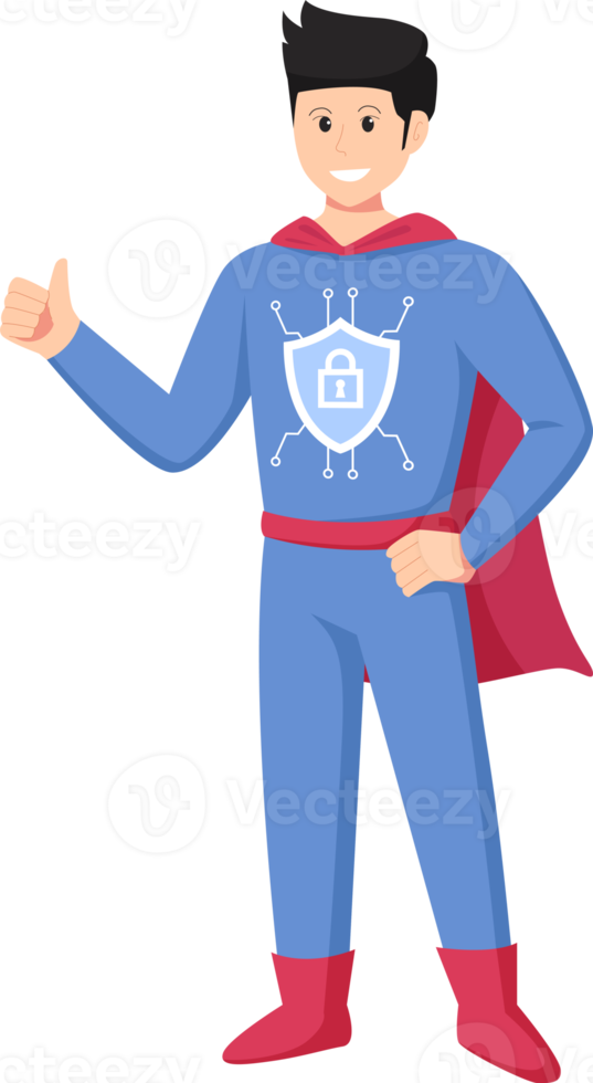 Digital data protection illustration with cyber security cartoon character. Cloud computing network safety concept png