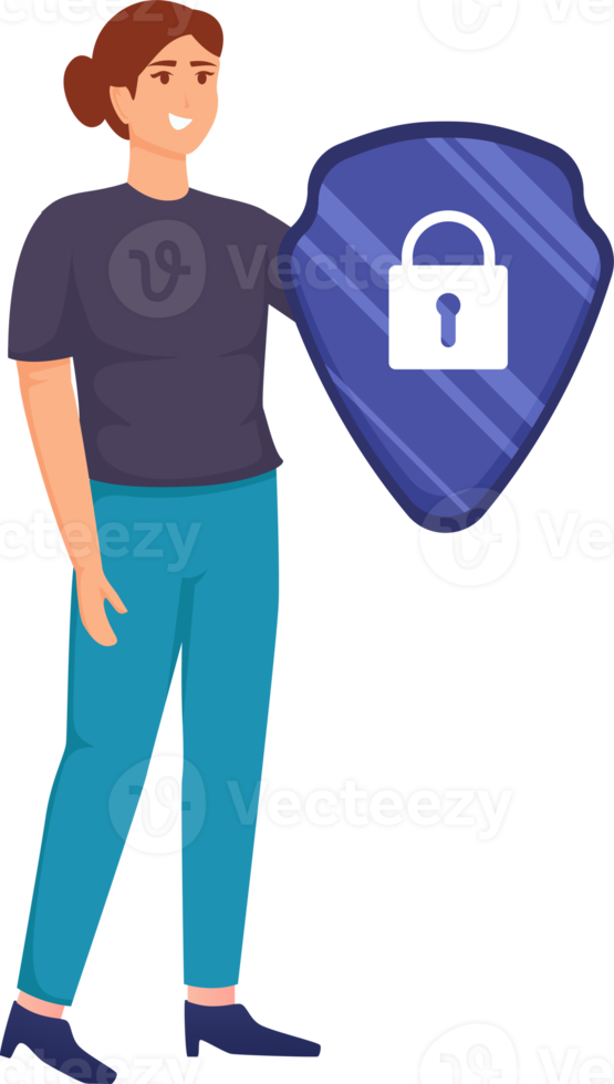 Digital data protection illustration with cyber security cartoon character. Cloud computing network safety concept png