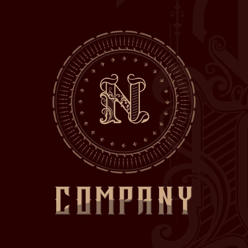 Elegant letter n. Graceful royal style. Calligraphic and Vintage drawn emblem vector