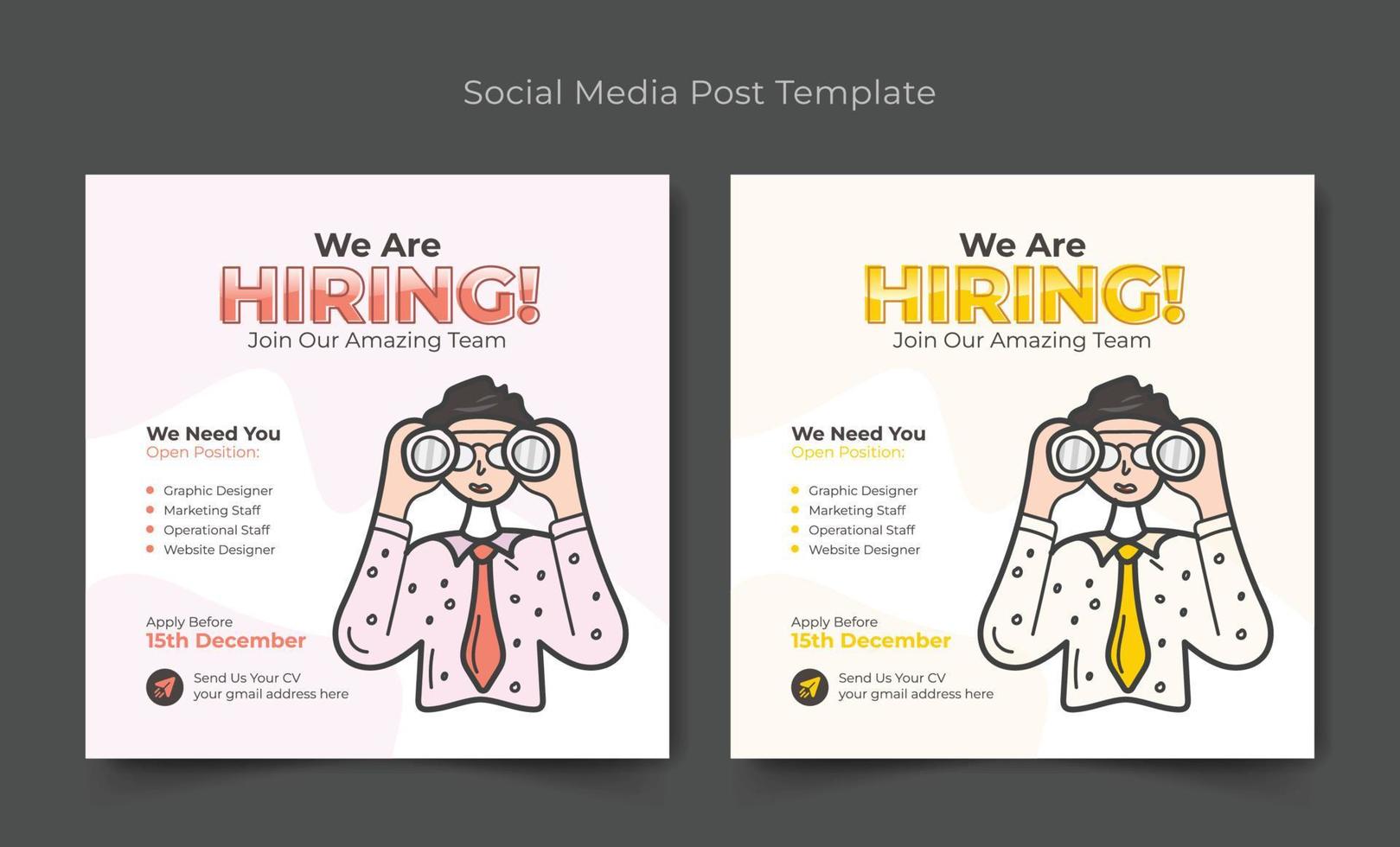 We are hiring social media post, We are hiring job vacancy social media banner and web banner design vector