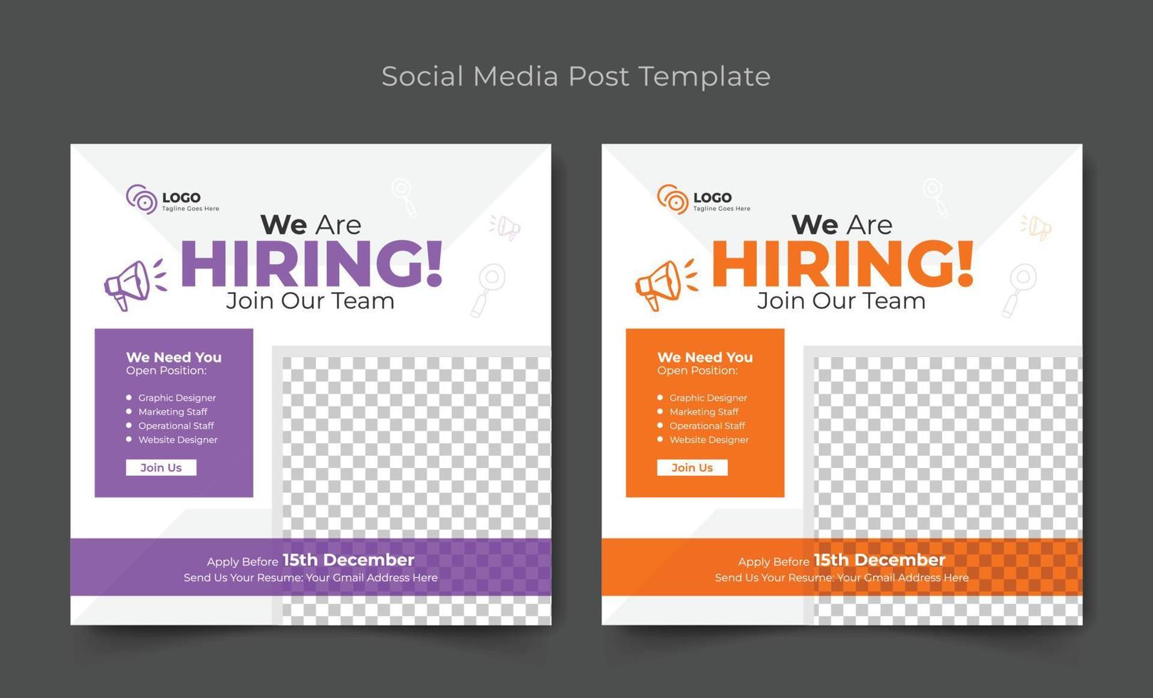 We are hiring social media post, We are hiring job vacancy social media banner and square web banner design. vector