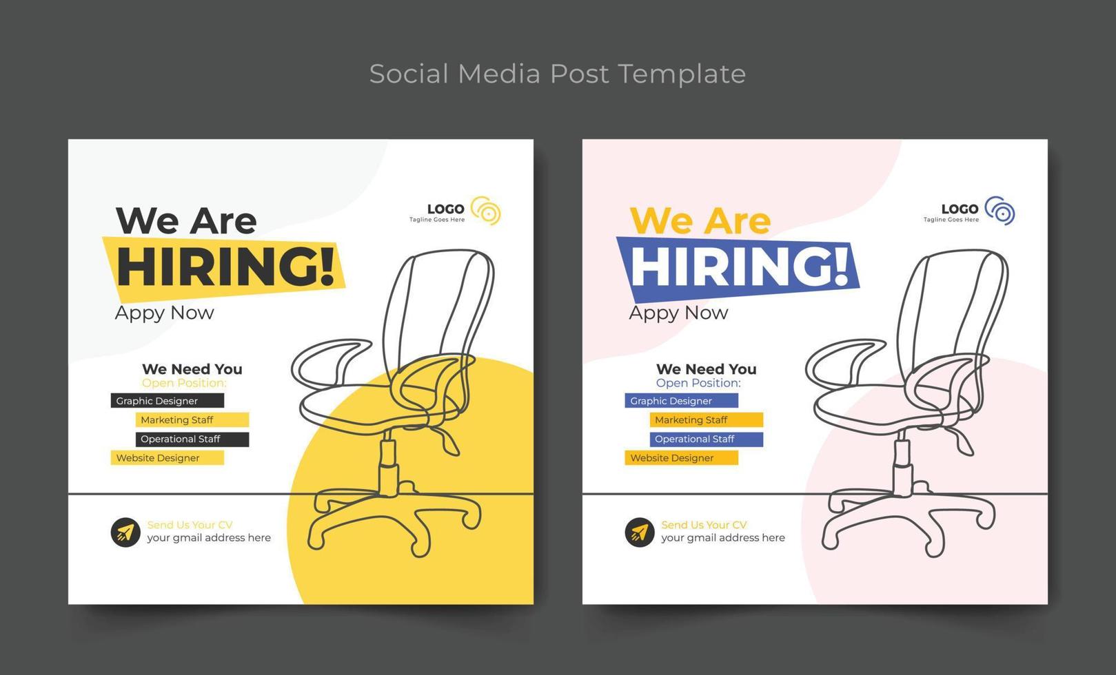 We are hiring social media post, We are hiring job vacancy social media banner and square web banner design vector