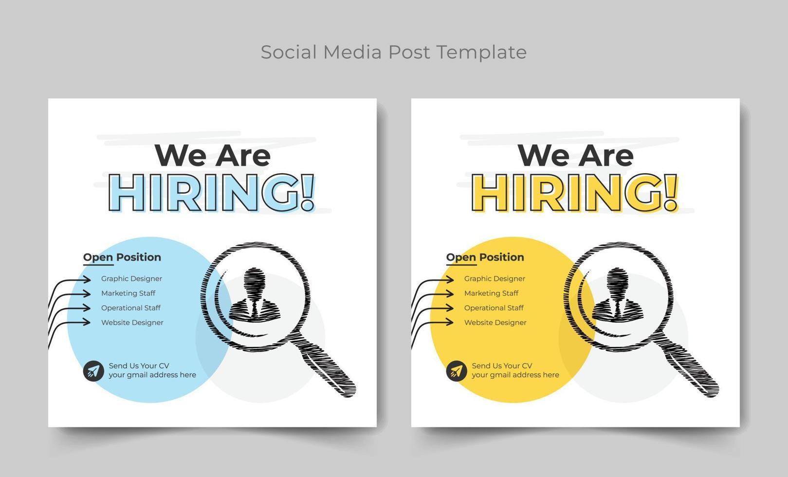 We are hiring job position social media post, Flat vector design for web, hiring social media banner template