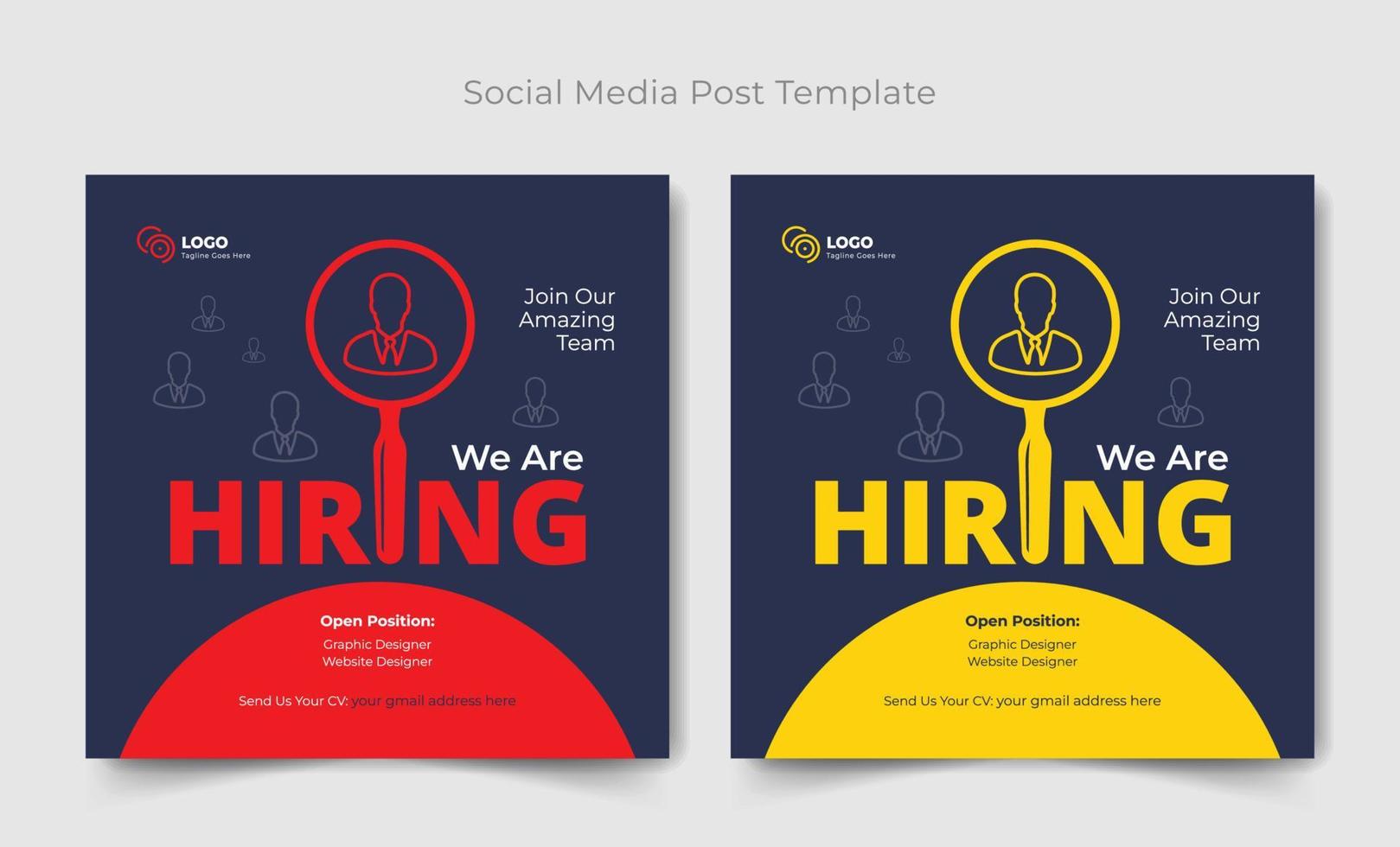 We are hiring social media post, We are hiring job vacancy social media banner and square web banner design. vector