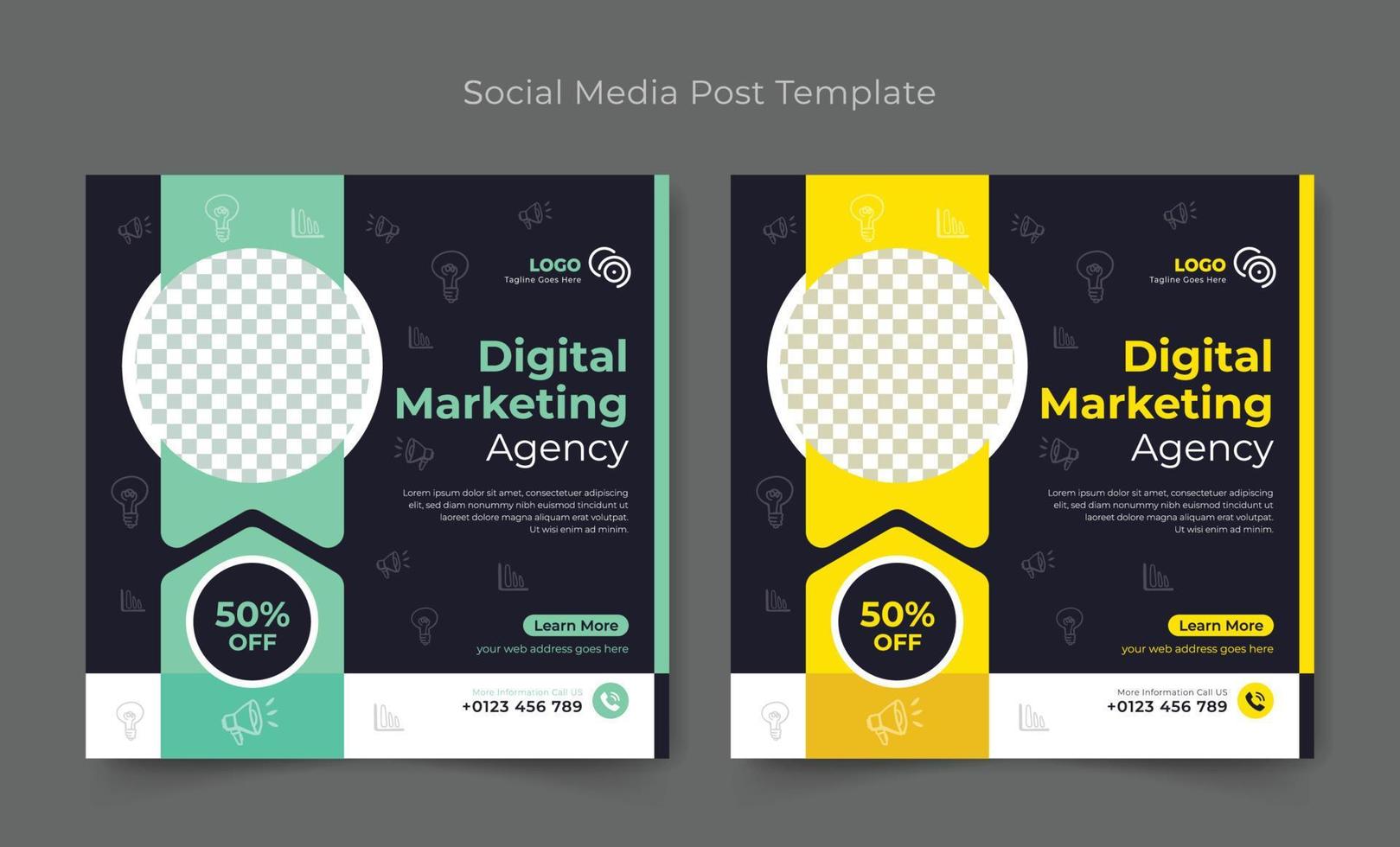 Digital Marketing agency social media post template, marketing corporate social media post and web banner template vector