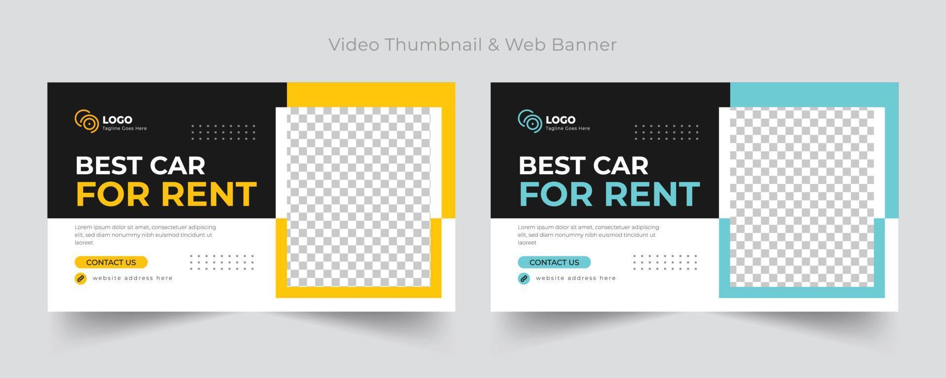 Car rental video thumbnail, social media and web banner template, Luxury car rent video thumbnail template web banner and social media cover photo design template vector