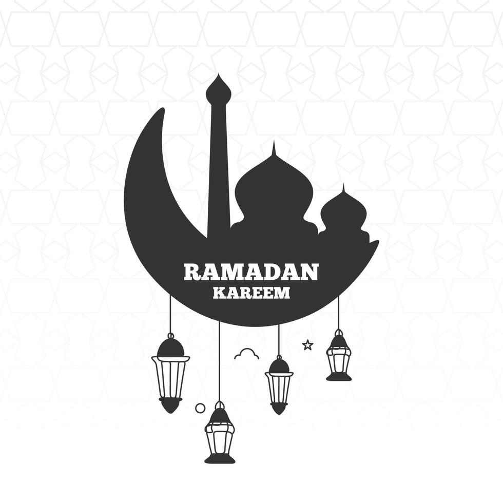 Ramadán kareem saludo tarjeta diseño con mezquita y lamparas vector