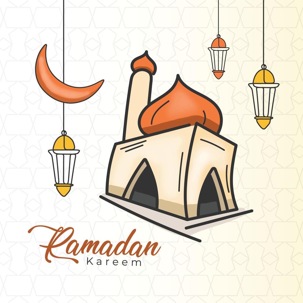Ramadan Kareem islamic greeting banner background, Eid Mubarak Greeting Line icon minimal vector design