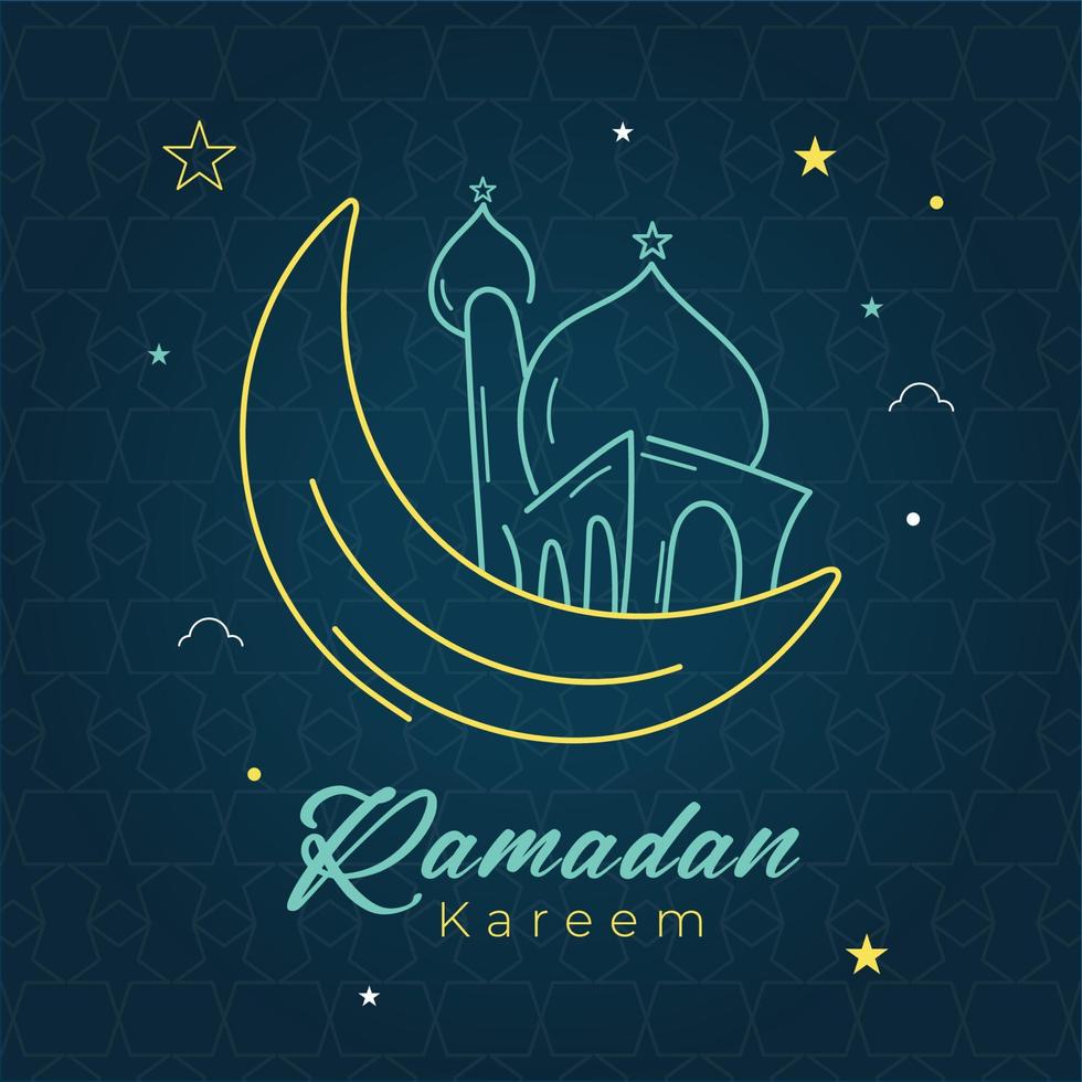 Ramadan Kareem, Eid Mubarak Greeting Line Icon Minimal Vector ...