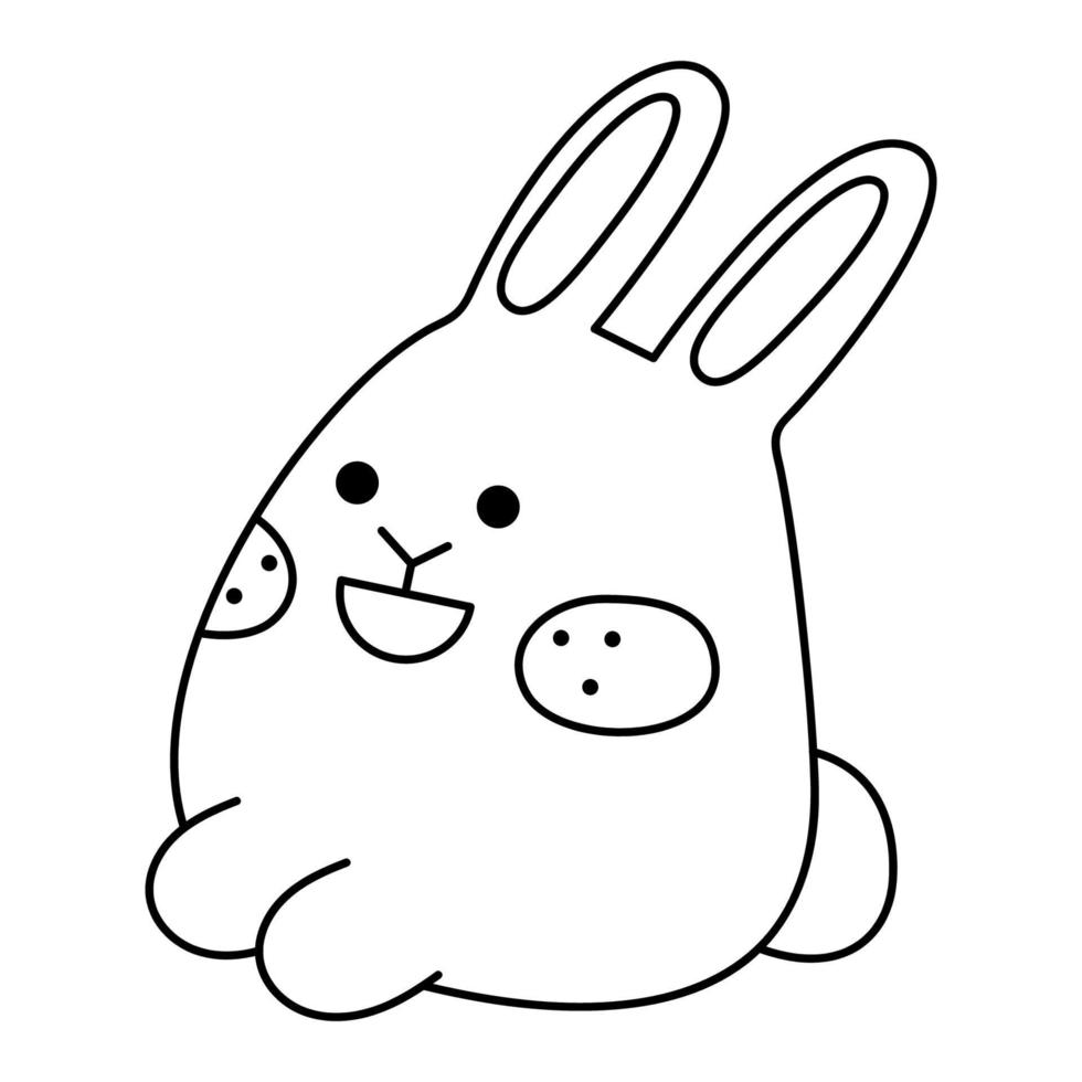 Cute easter laughing bunny. Doodle black and white vector illustration.