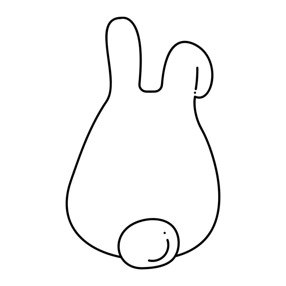 A cute Easter Bunny is sitting with his back to us. Doodle black and white vector illustration.