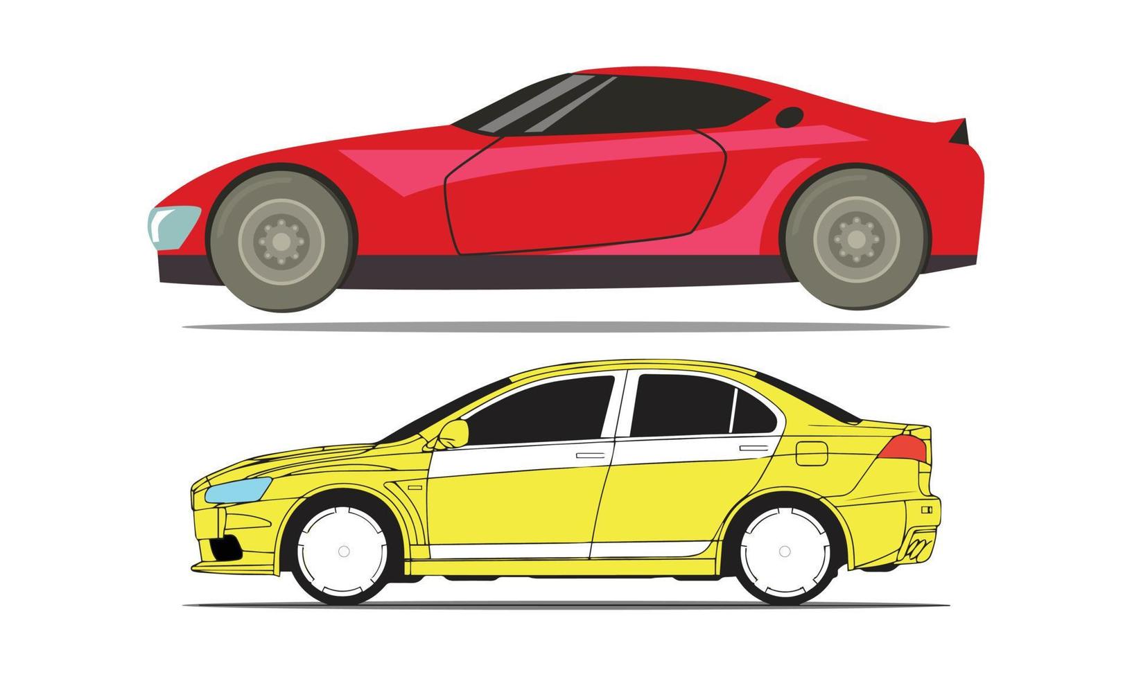 Realistic red car and yellow car illustration vector