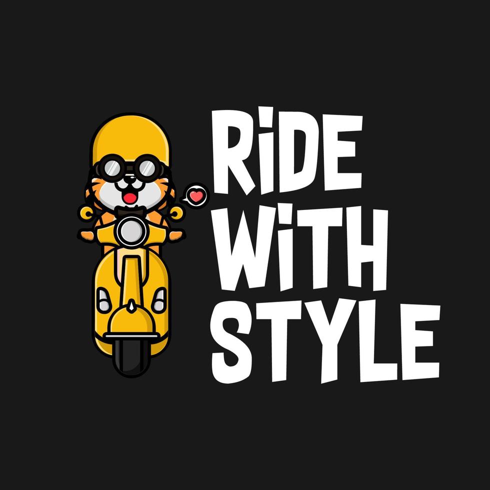 Cute tiger riding scooter t-shirt design vector