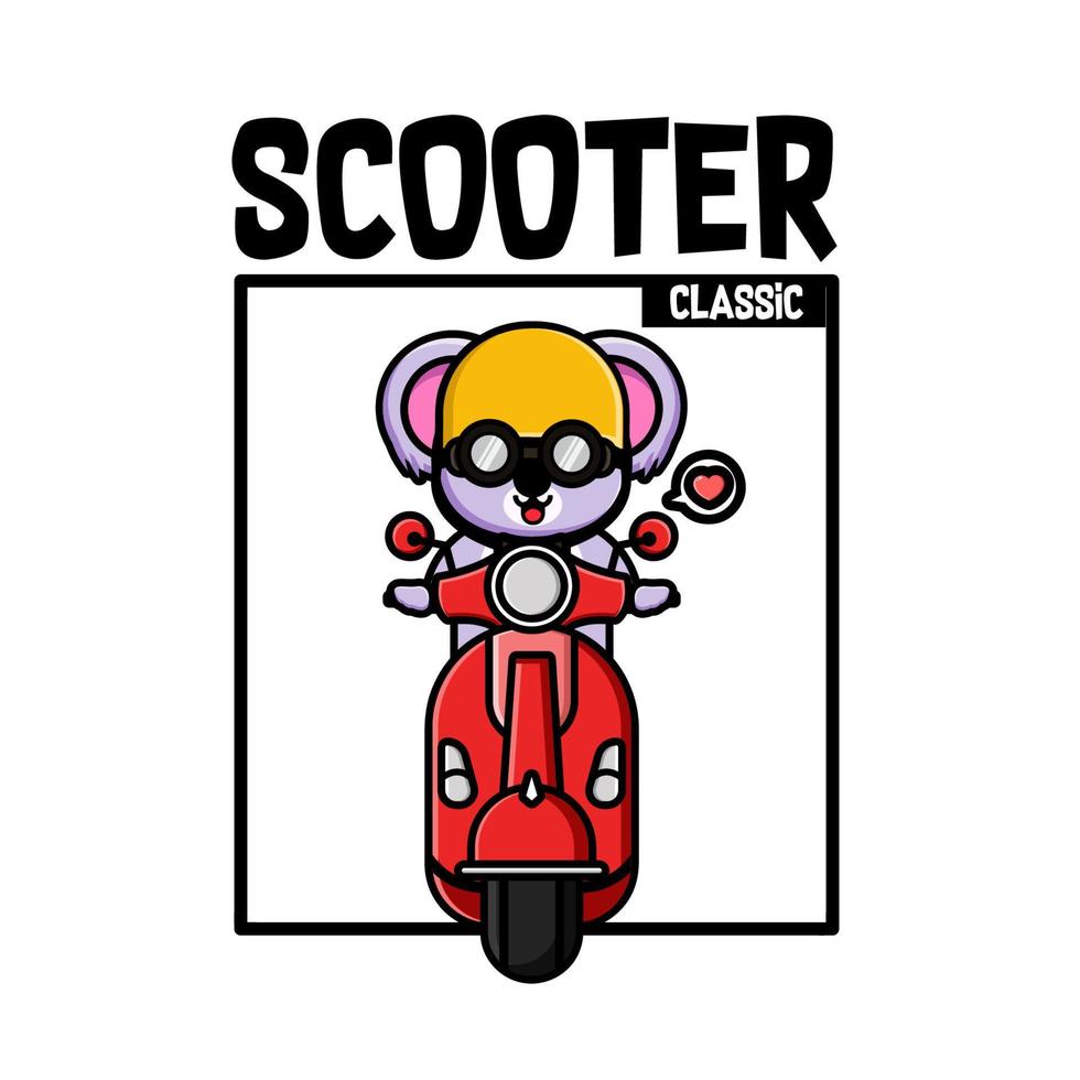 Cute koala riding scooter cartoon tshirt design vector