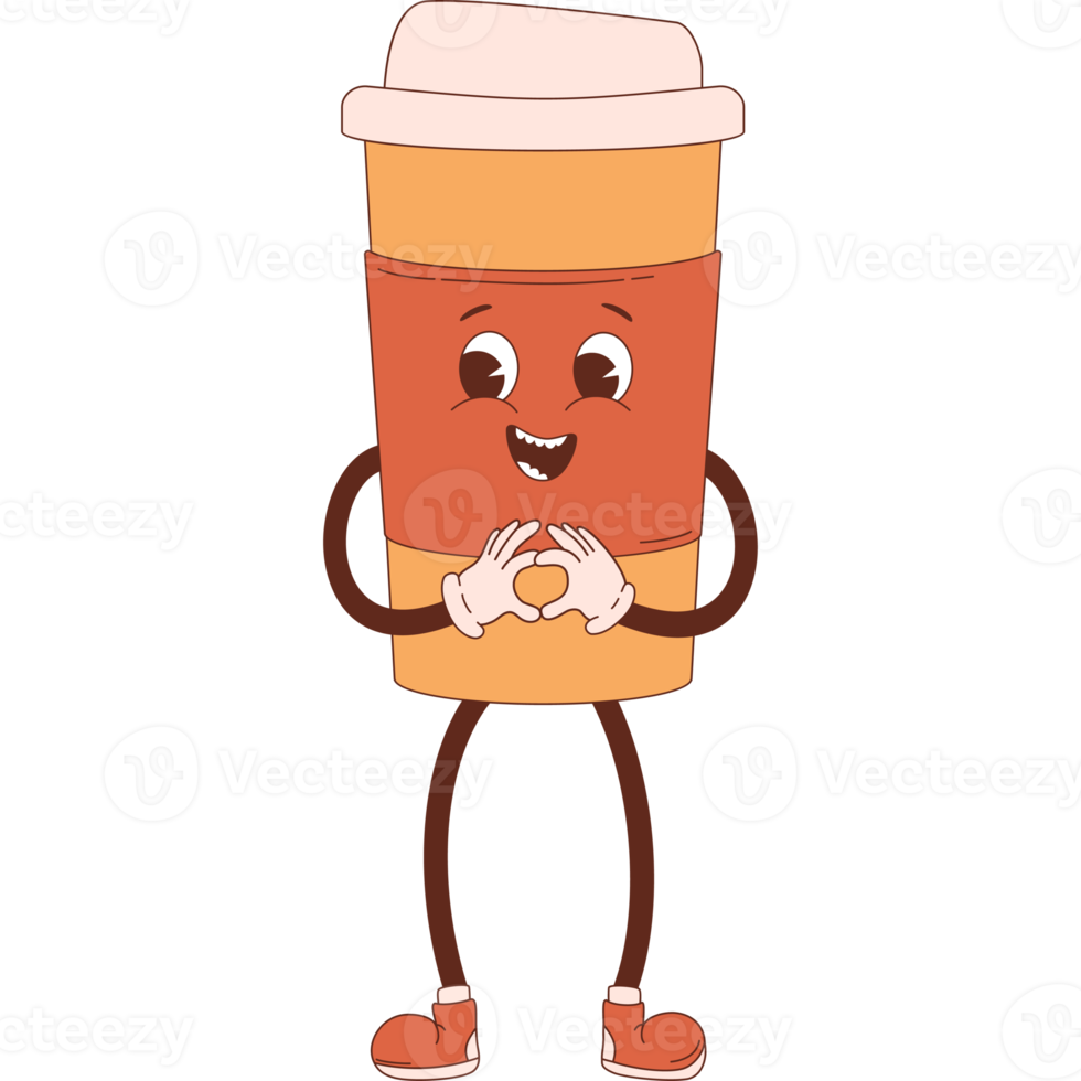 Cute retro character coffee png