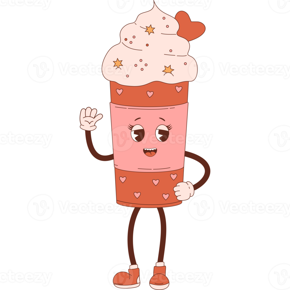 character coffee in paper cup with cream png