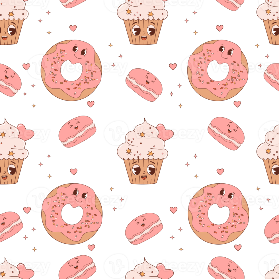 Seamless pattern with cute pastry characters png