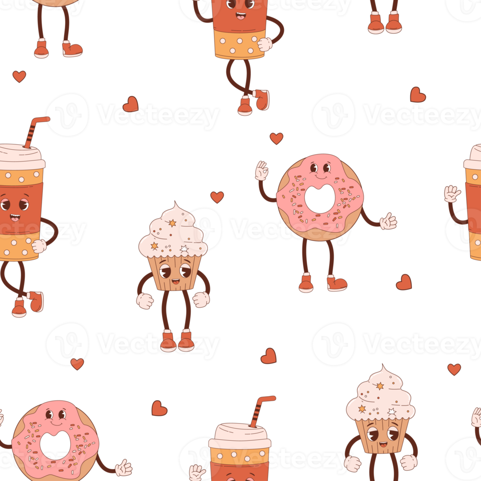 seamless pattern coffee and sweet desserts png
