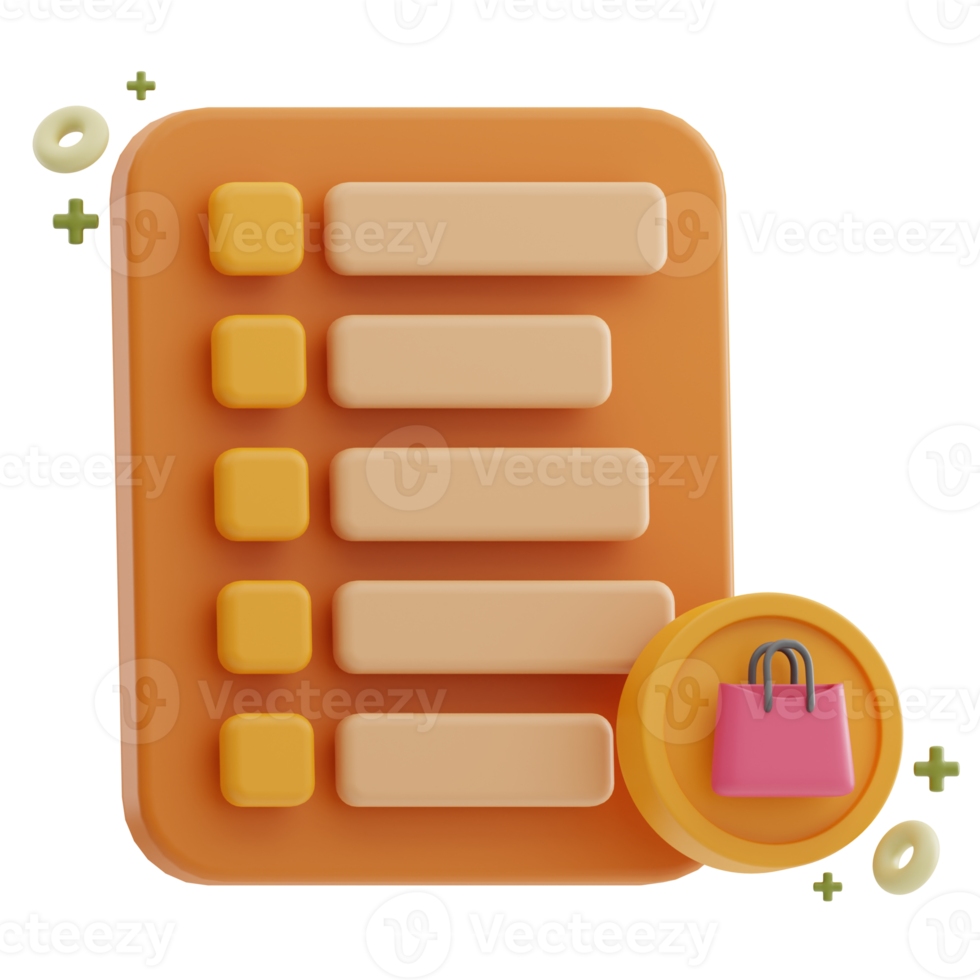 Shopping List grocery 3D illustration png