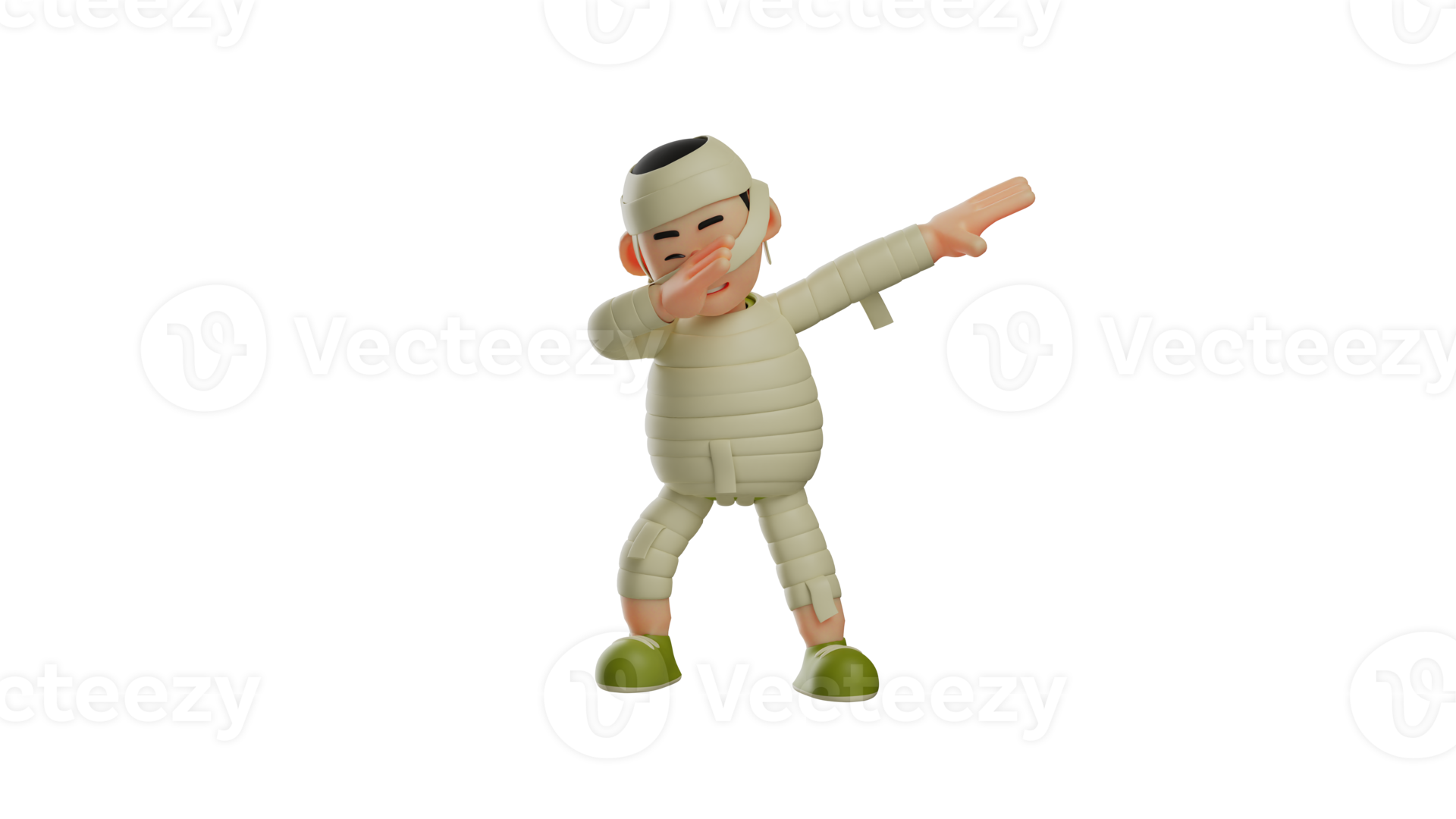 Free 3D illustration. Cheerful Mummy 3D Cartoon Character. Cute mummy